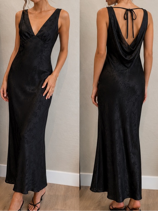 Dresses & Skirts - Elegant Black V-Neck Slip Dress